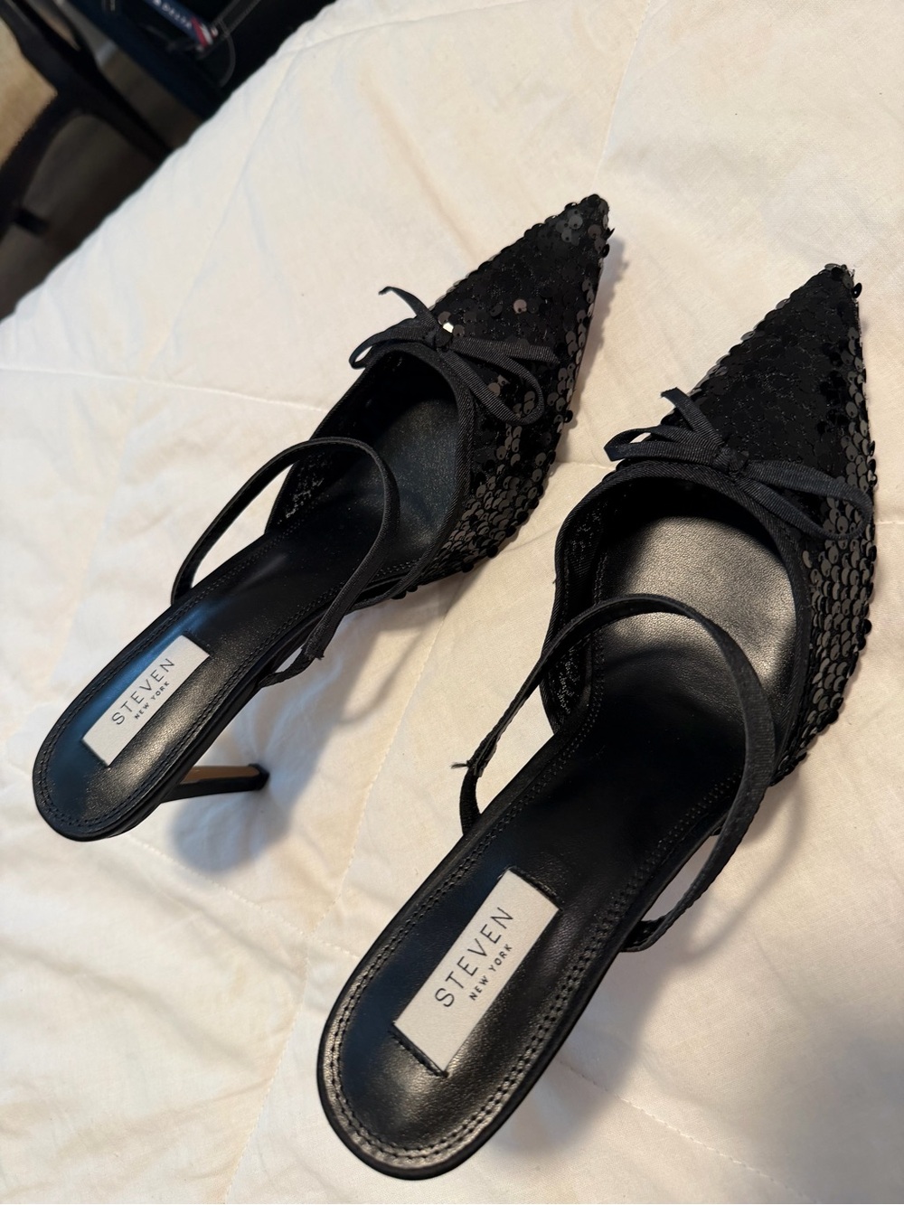 Steve Madden Black Sequin Pointed Toe Slingback Heels